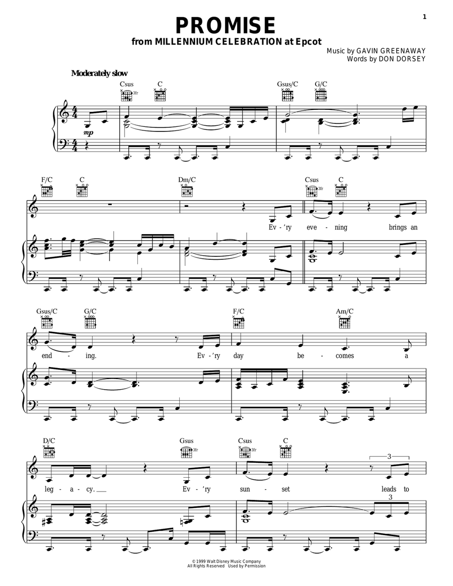 Promise Piano, Vocal, Guitar scores gallery preview page 1