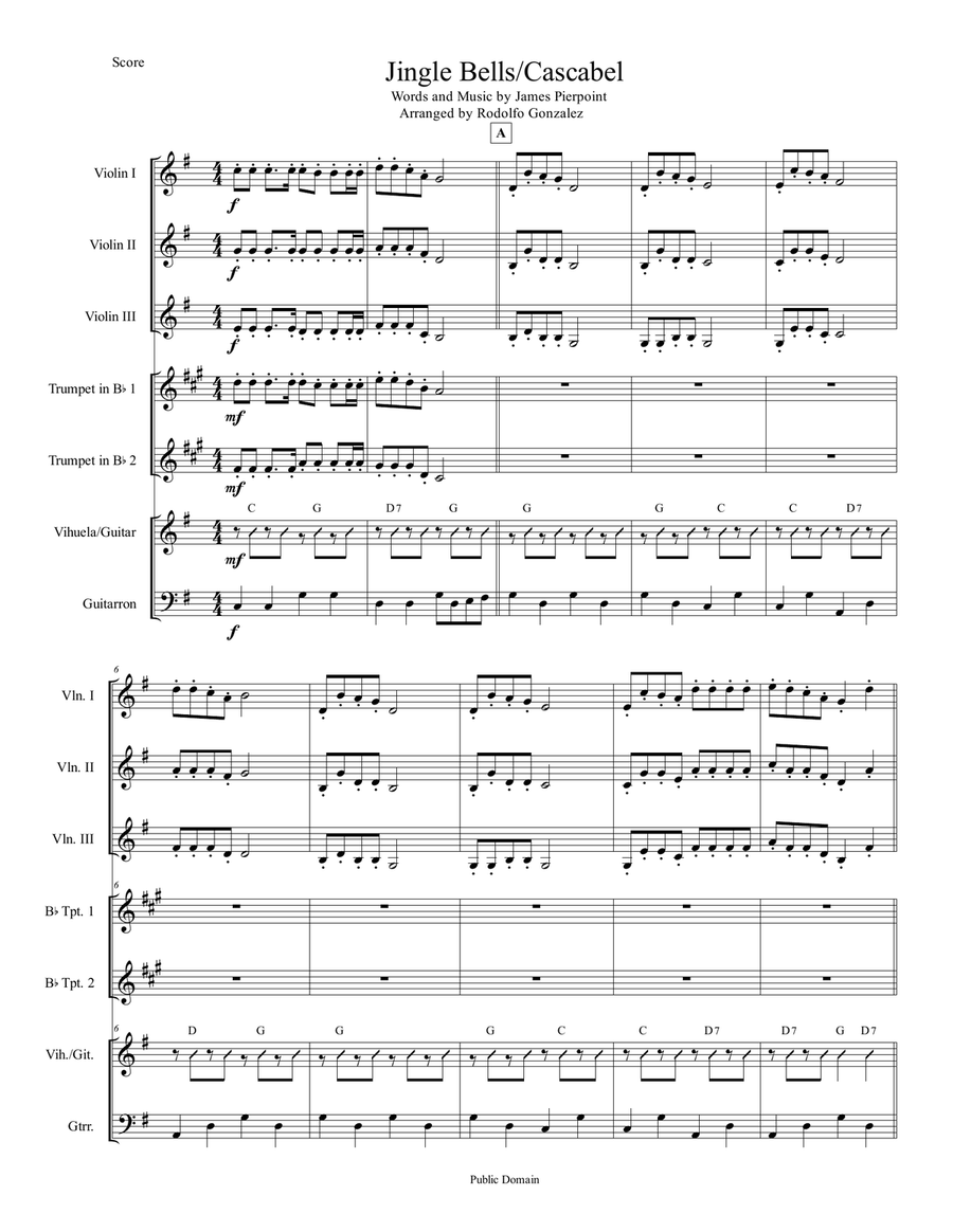 Jingle Bells/Cascabel for Mariachi Ensemble Small Ensemble scores gallery preview page 1