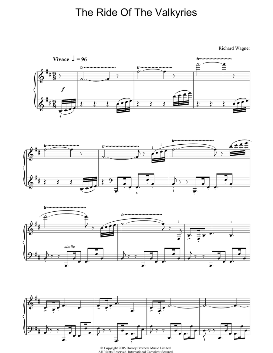 Ride Of The Valkyries Piano Solo scores gallery preview page 1