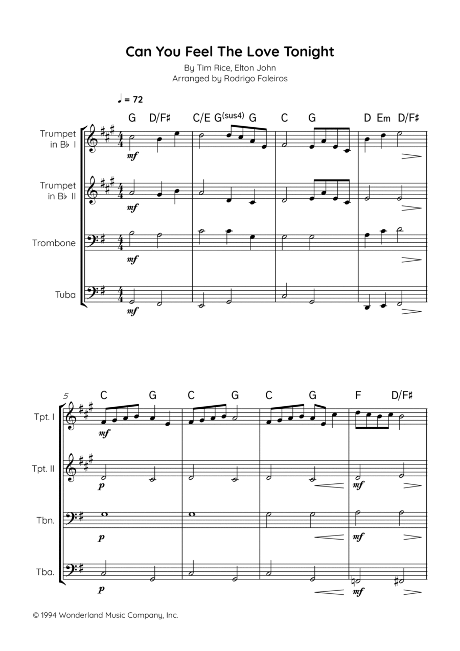 Can You Feel The Love Tonight Brass Quartet scores gallery preview page 1