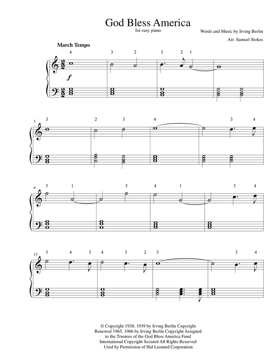 God Bless America Easy Piano scores gallery preview page 1