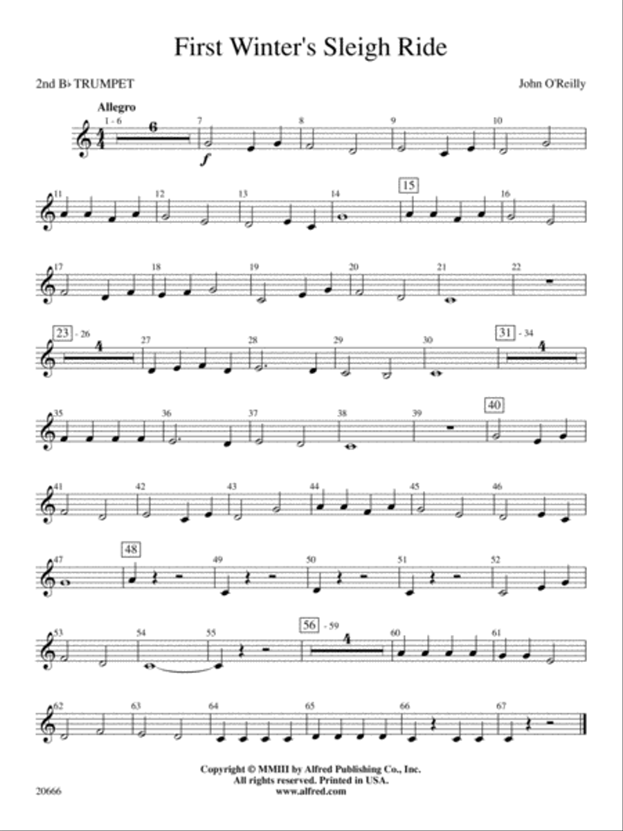 First Winter's Sleigh Ride: 2nd B-flat Trumpet Concert Band scores gallery preview page 1