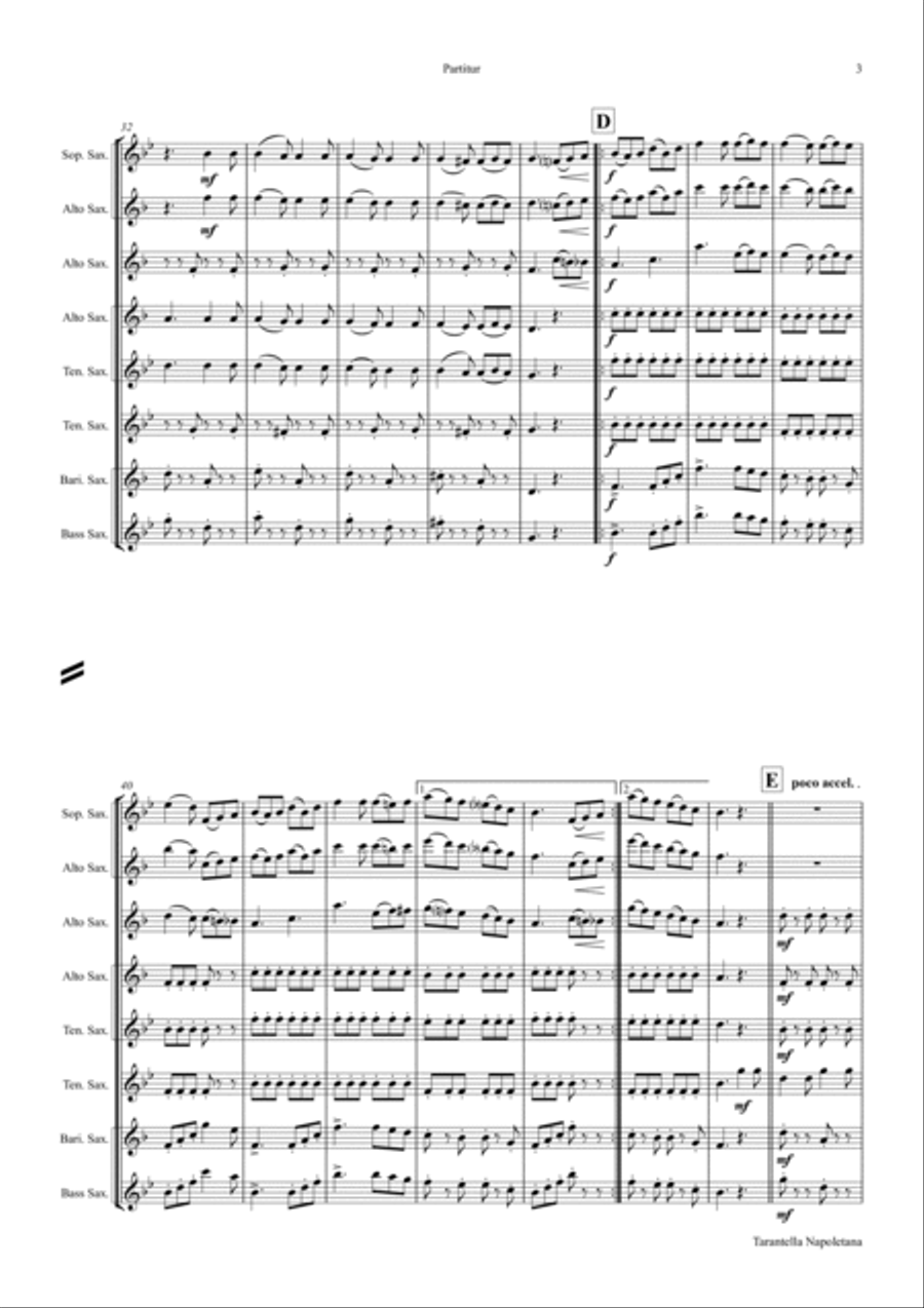 Tarantella Napoletana - Italian Folk Song - Saxophone Quintet Saxophone Quintet scores gallery preview page 3