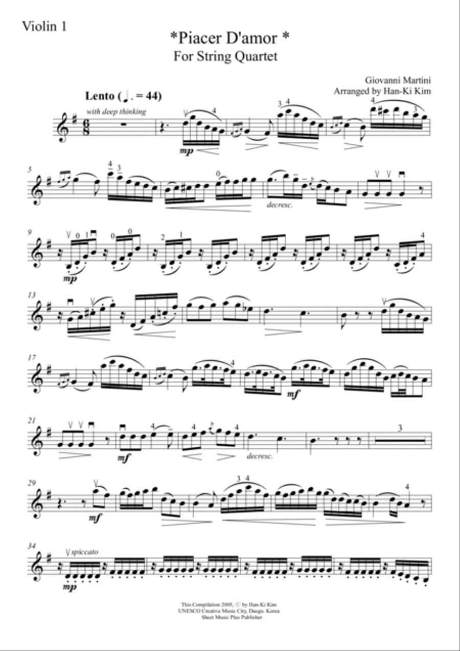Piacer D'amor (For String Quartet) String Quartet scores gallery preview page 6