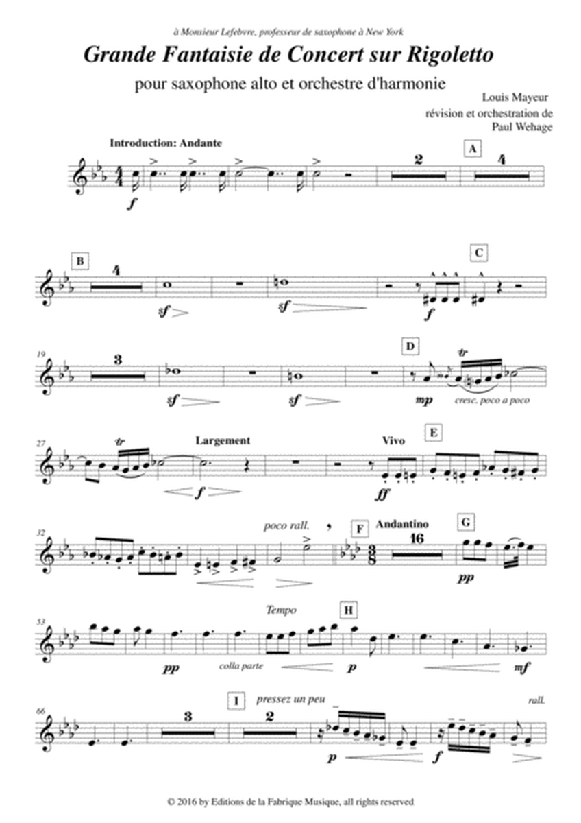 Louis Mayeur: Grande Fantaisie de Concert sur Rigoletto (de Verdi) for alto saxophone and concert b