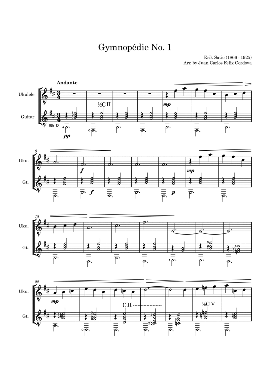 Gymnopédie No. 1 for Ukulele and Guitar Chamber Music scores gallery preview page 1