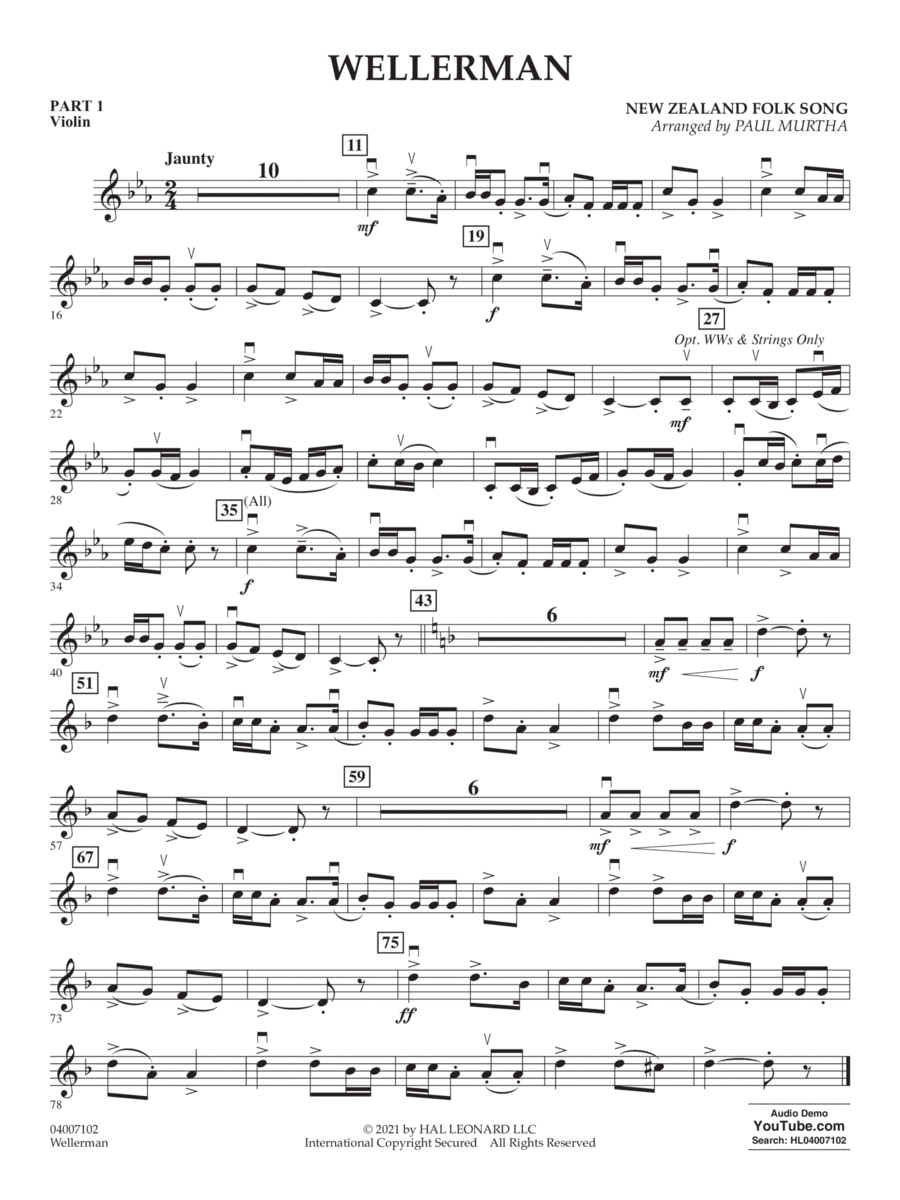 Wellerman (arr. Paul Murtha) - Pt.1 - Violin