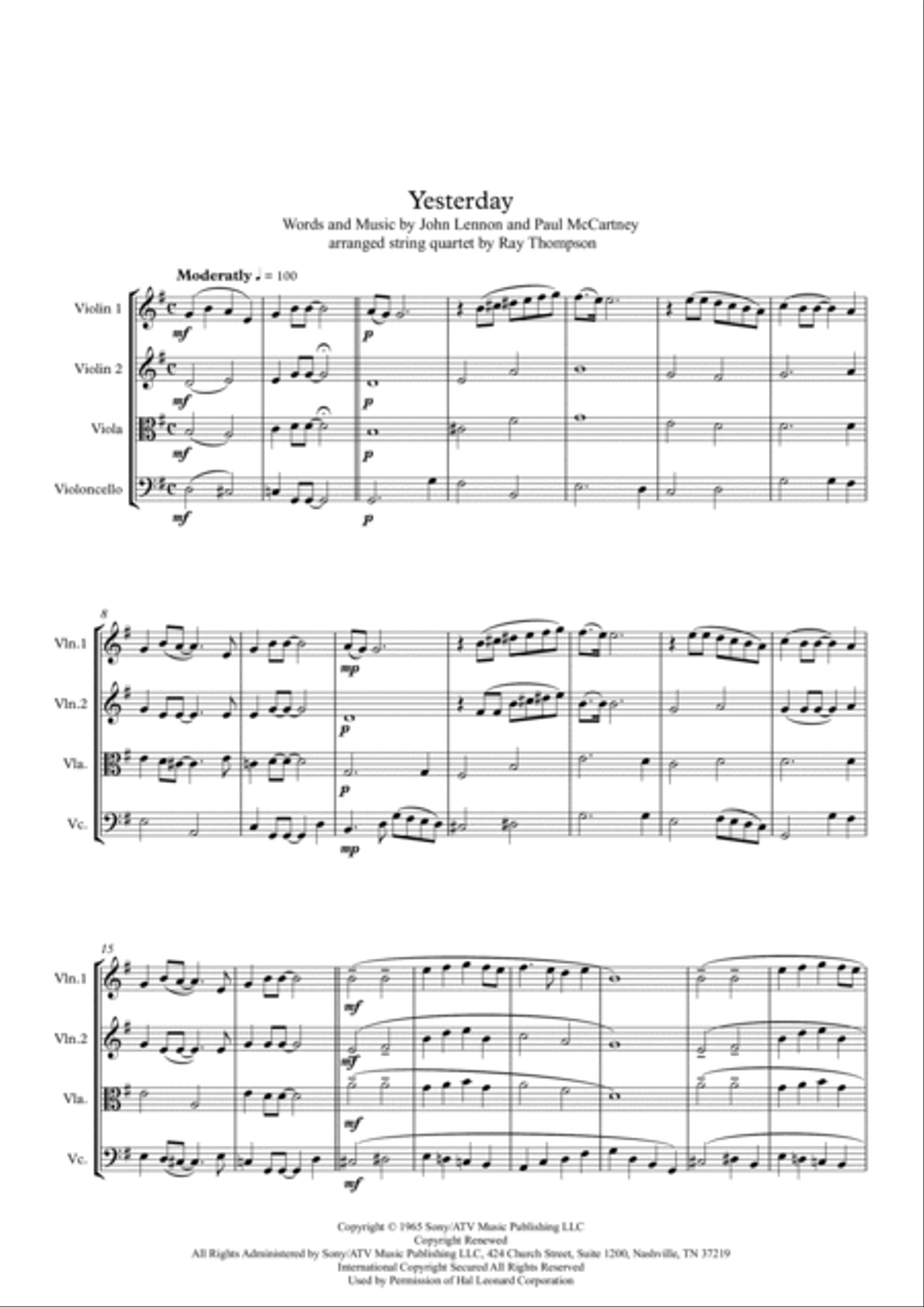 Yesterday String Quartet scores gallery preview page 3