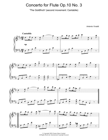 Concerto for Flute Op.10, No.3 'The Goldfinch' (2nd Movement: Cantabile)