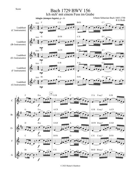Bach 1729 BWV 156 Adagio Leadsheet Fakechart with Chords All Instruments