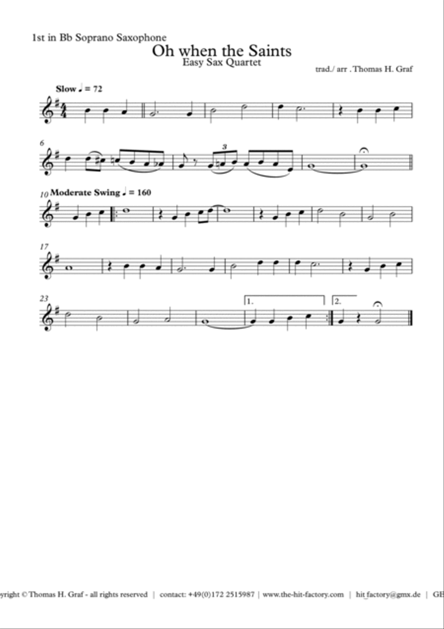 Oh when the saints - Easy Sax Quartet Saxophone Quartet scores gallery preview page 3