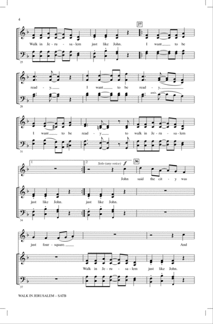 Walk In Jerusalem, Just Like John 4-Part scores gallery preview page 3