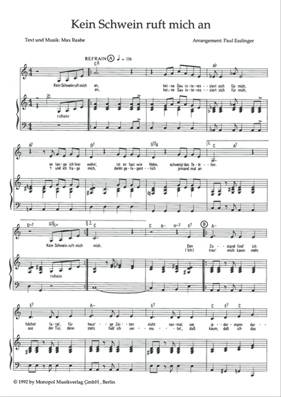 Kein Schwein ruft mich an Piano, Vocal scores gallery preview page 3
