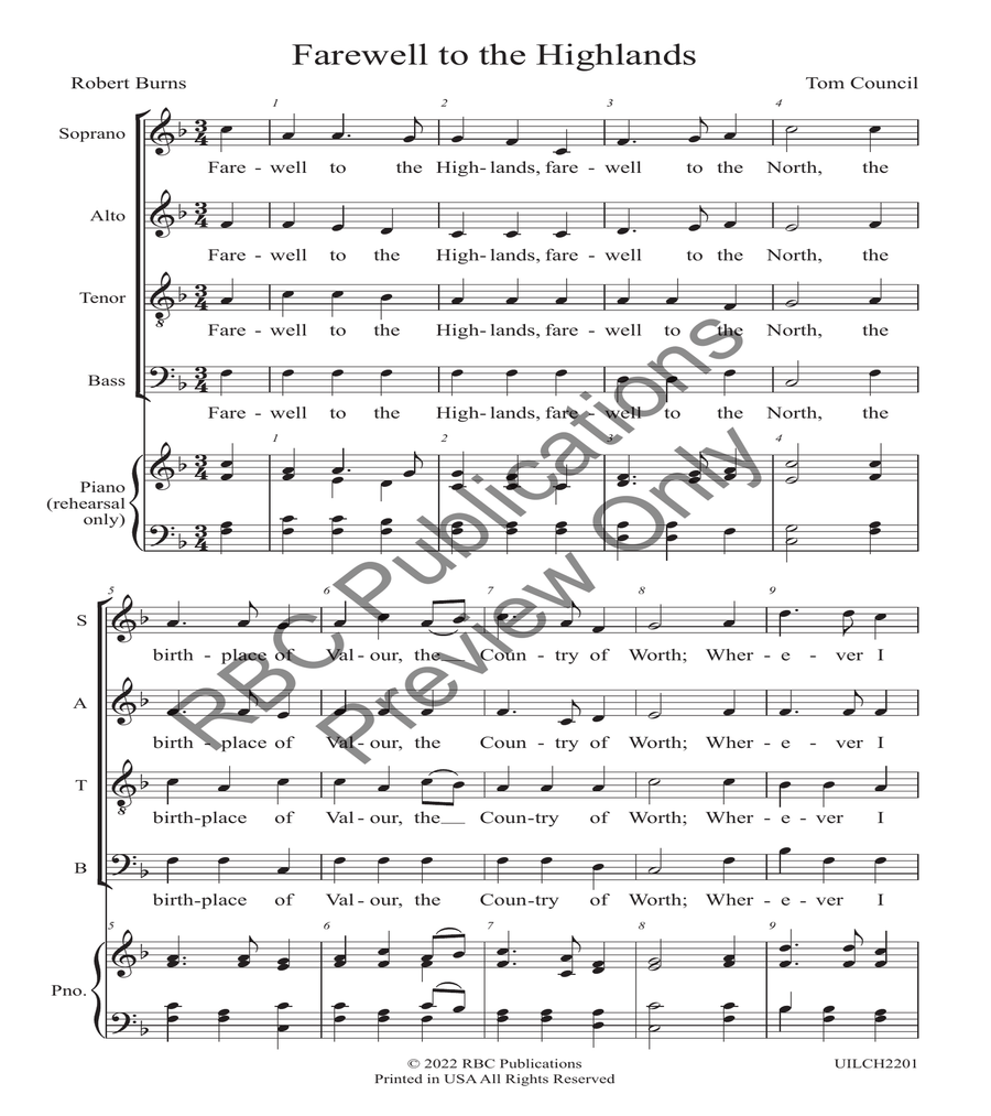 Farewell To The Highlands 4-Part scores gallery preview page 2