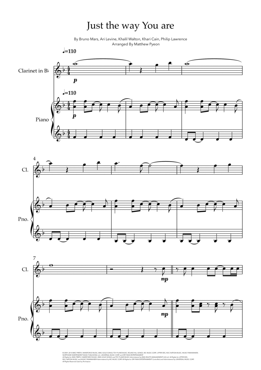 Just The Way You Are B-Flat Clarinet scores gallery preview page 1