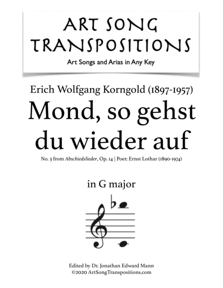 Mond, so gehst du wieder auf, Op. 14 no. 3 (transposed to G major)