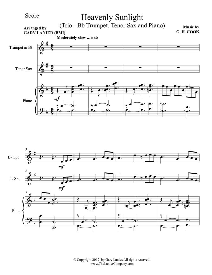 HEAVENLY SUNLIGHT (Trio - Bb Trumpet, Tenor Sax & Piano with Score/Parts) Tenor Saxophone scores gallery preview page 2