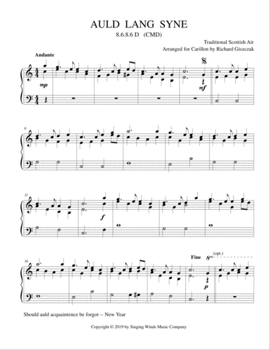 Auld Lang Syne Carillon scores gallery preview page 1