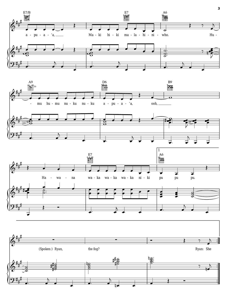 Humu Humu Nuku Nuku Apuaa Piano, Vocal, Guitar scores gallery preview page 3