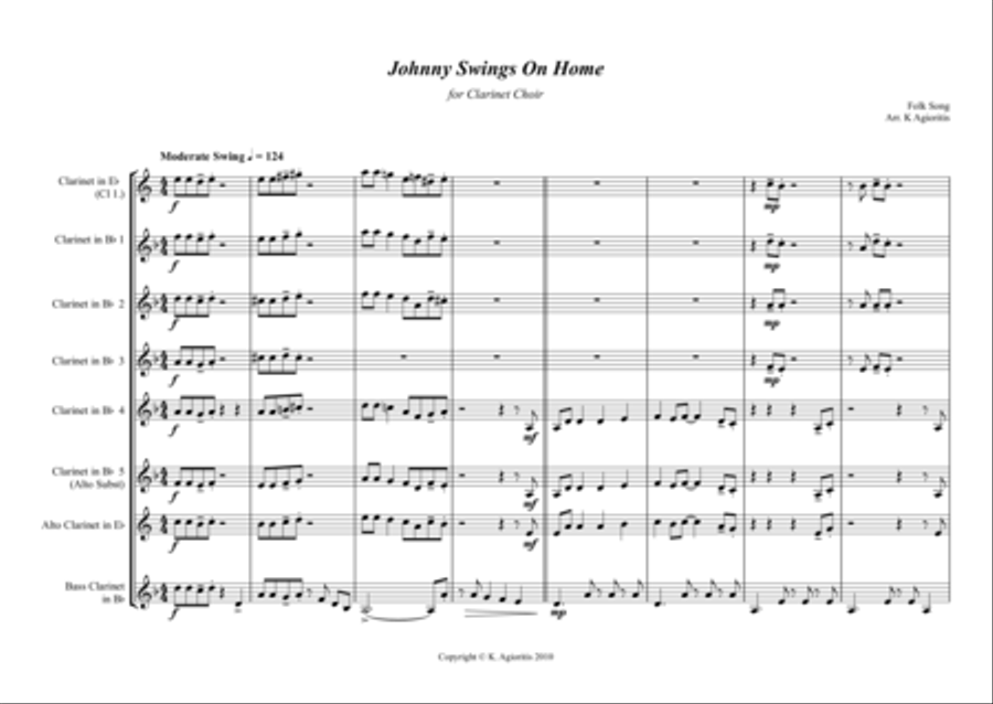 Johnny Swings On Home - for Clarinet Choir image number null