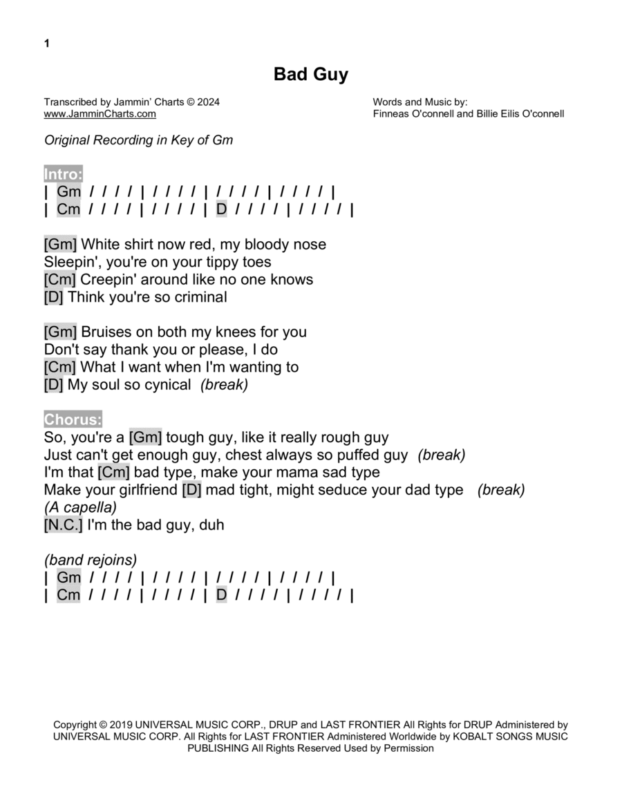 Bad Guy Bad Guy Acoustic Guitar scores gallery preview page 1