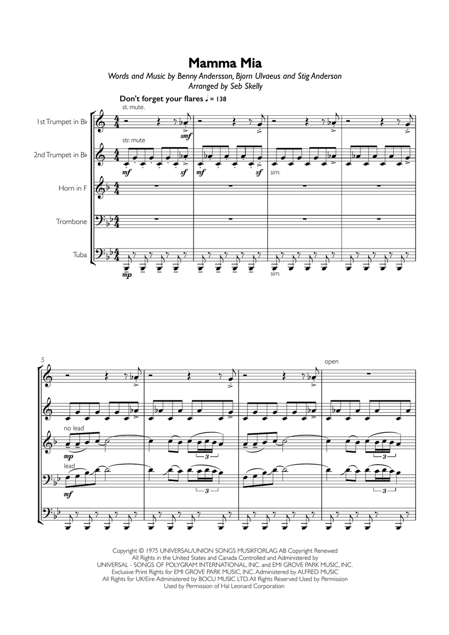 Mamma Mia Brass Ensemble scores gallery preview page 1