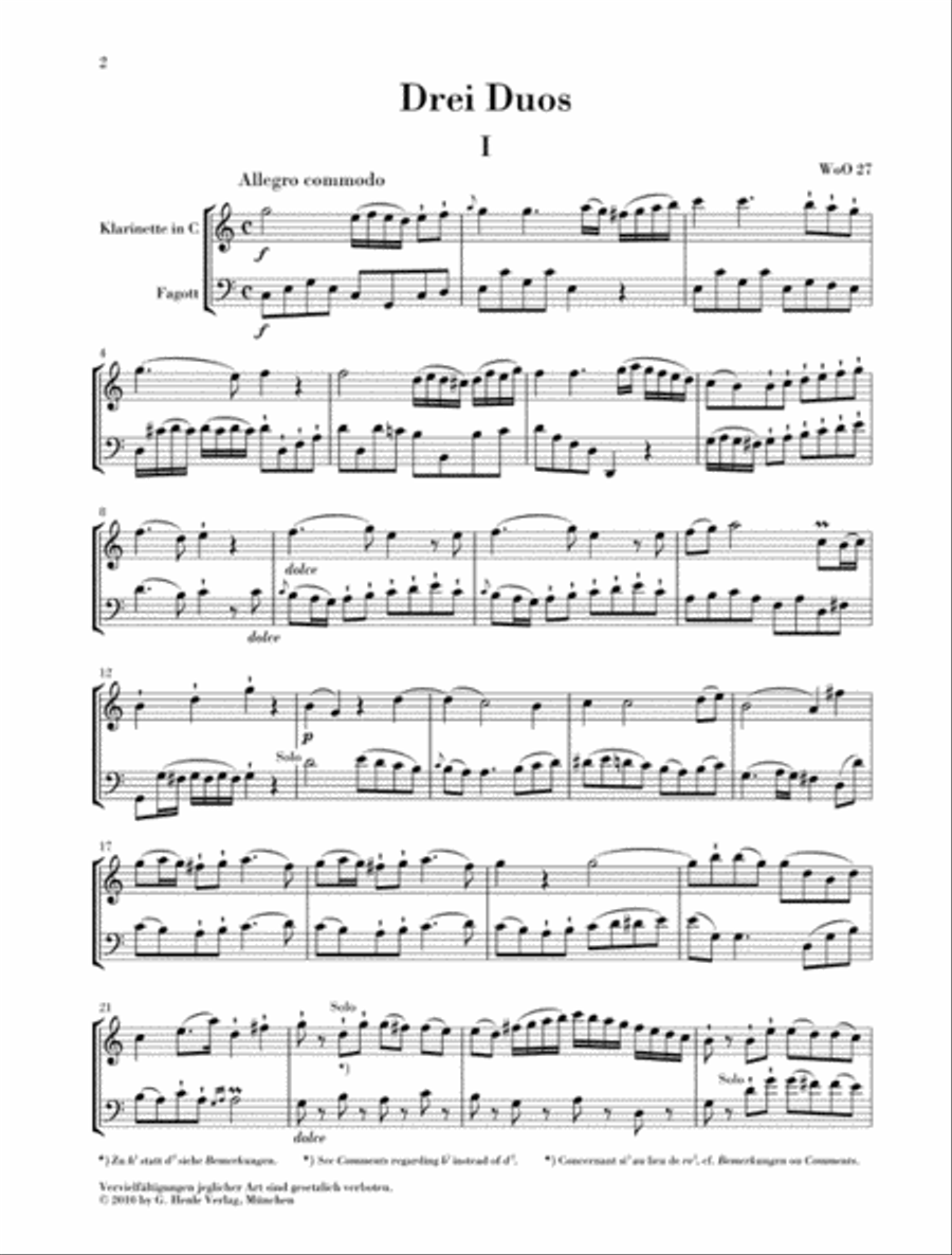 3 Duos for Clarinet and Bassoon WoO 27 Woodwind Duet scores gallery preview page 2