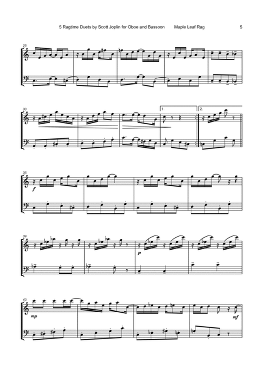 Five Ragtime Duets by Scott Joplin for Oboe and Bassoon