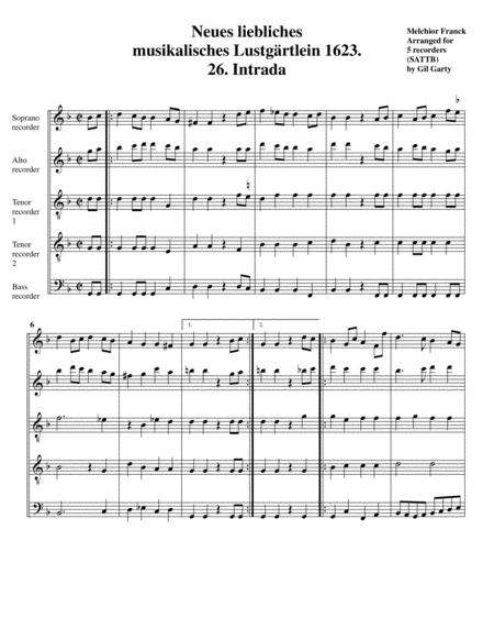 Dances from Neues liebliches musikalisches Lustgärtlein 1623 (arrangements for 5-6 recorders)