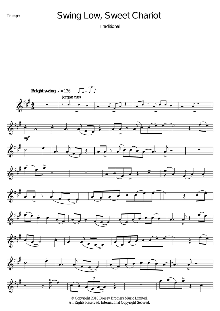 Swing Low, Sweet Chariot Trumpet Solo scores gallery preview page 1