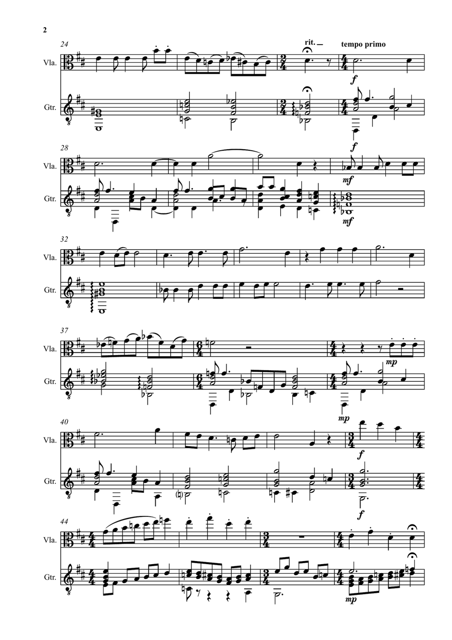 Berceuse pour la chatte (Lullaby for the cat) for viola and guitar String Duet scores gallery preview page 2