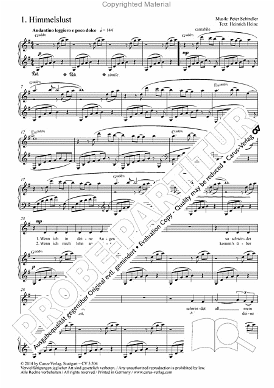 Schindler: Rosenzeit. Ein Liederzyklus uber die Liebe. Chansons fur Singstimme und Klavier Piano scores gallery preview page 13