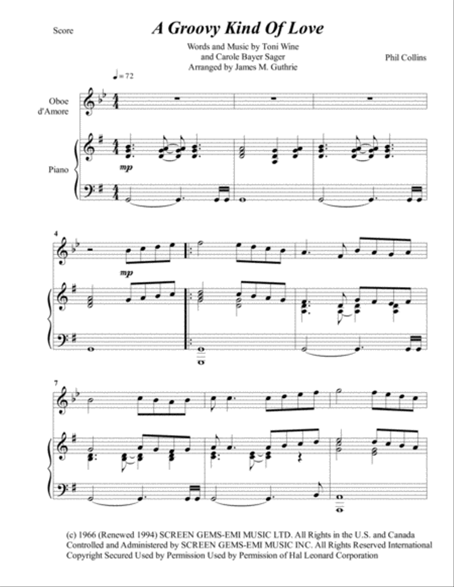 A Groovy Kind Of Love Oboe scores gallery preview page 1