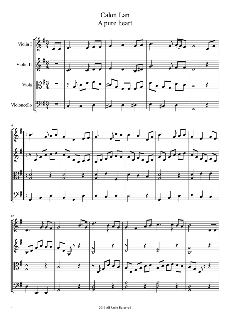 Welsh Medley: Five Traditional Celtic folk songs arranged for string quartet String Quartet scores gallery preview page 6