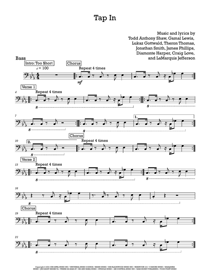 Tap In Bass Guitar scores gallery preview page 1