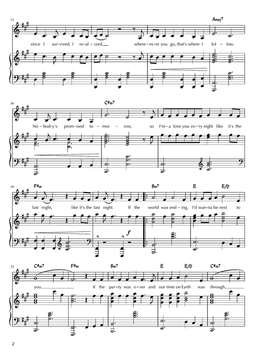 Die With A Smile Piano, Vocal scores gallery preview page 2