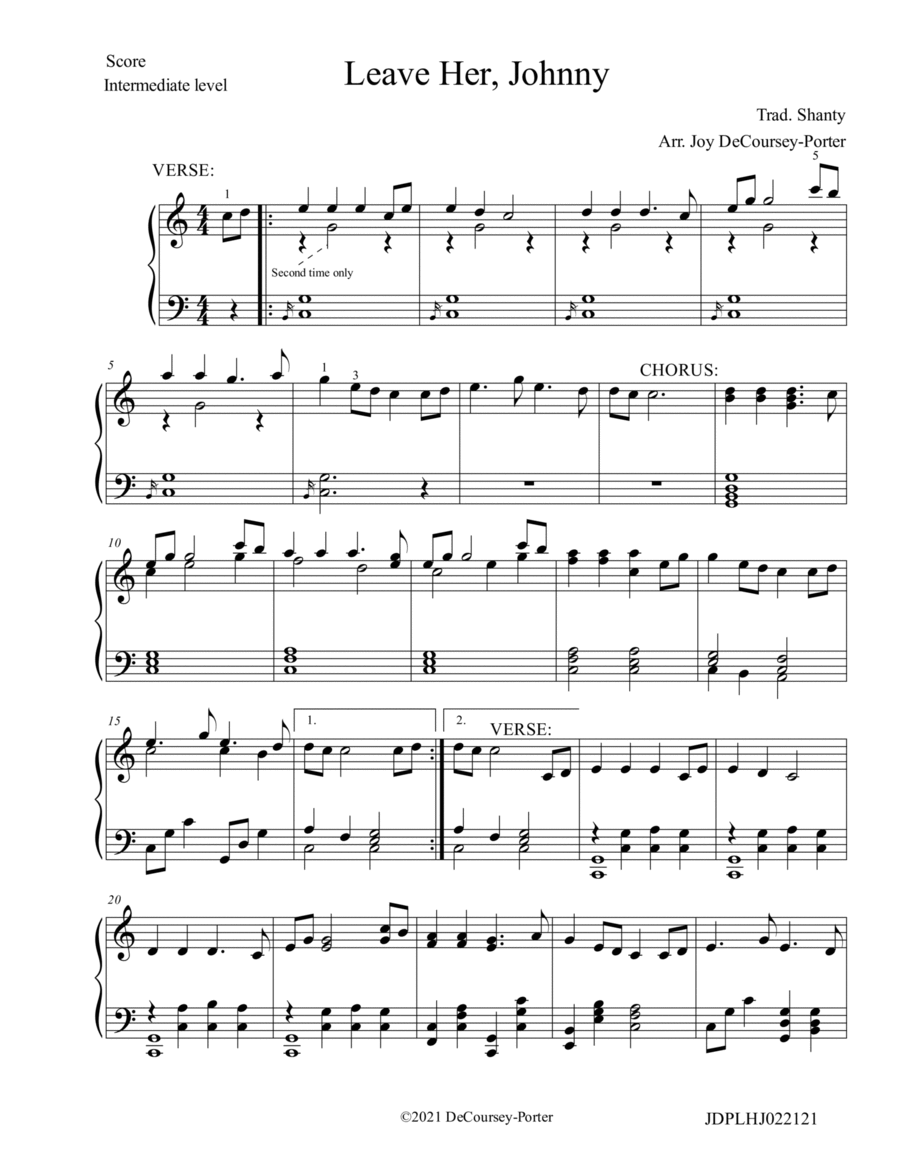 Leave Her, Johnny - Traditional Shanty Piano Solo scores gallery preview page 1
