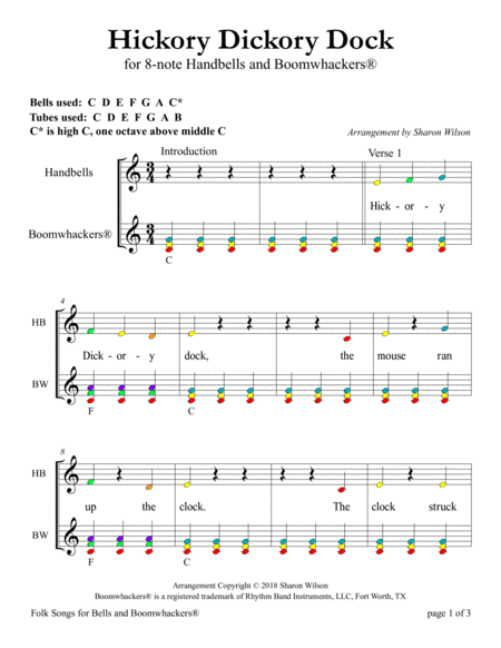 Hickory Dickory Dock for 8-note Bells and Boomwhackers® (with Color Coded Notes) image number null
