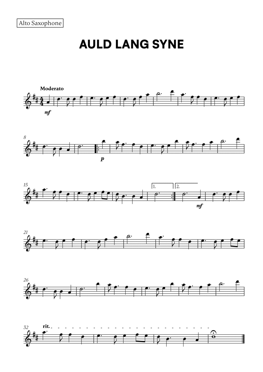 Auld Lang Syne (for Alto Sax) Alto Saxophone scores gallery preview page 1