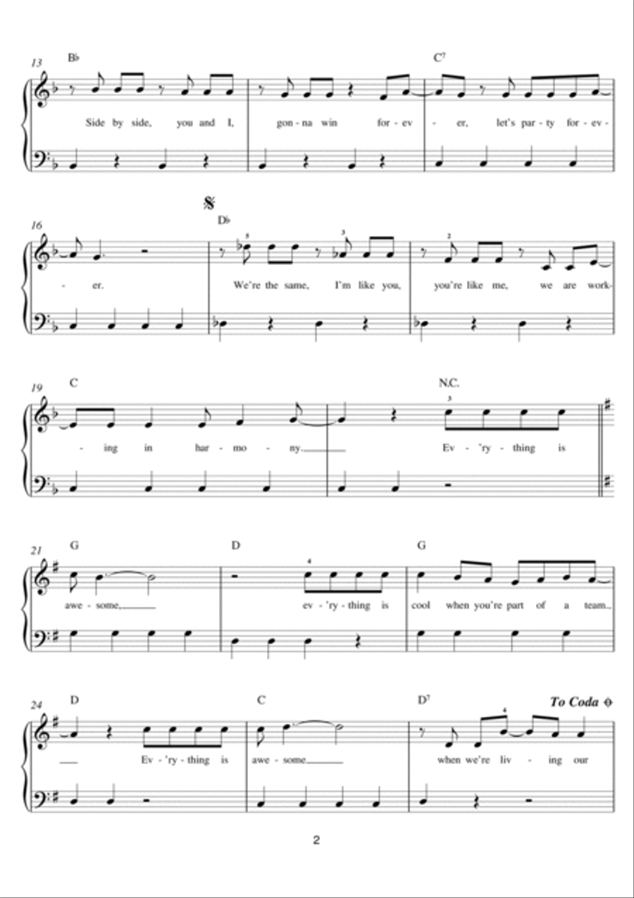 Everything Is Awesome (from The Lego Movie) (feat. The Lonely Island) Piano scores gallery preview page 2