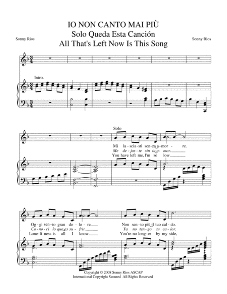 IO NON CANTO MAI PIÙ High Voice scores gallery preview page 2