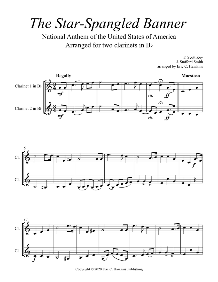 The Star-Spangled Banner, clarinet duet Clarinet Duet scores gallery preview page 2