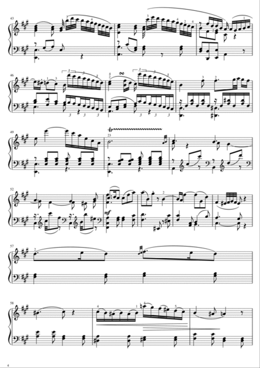 Mozart - Piano Concerto in A - K.488 - 2nd mov - Adagio for piano solo With Fingered Mozart - Piano Concerto in A - K.488 - 2nd mov - Adagio for piano solo With Fingered Piano Solo scores gallery preview page 4