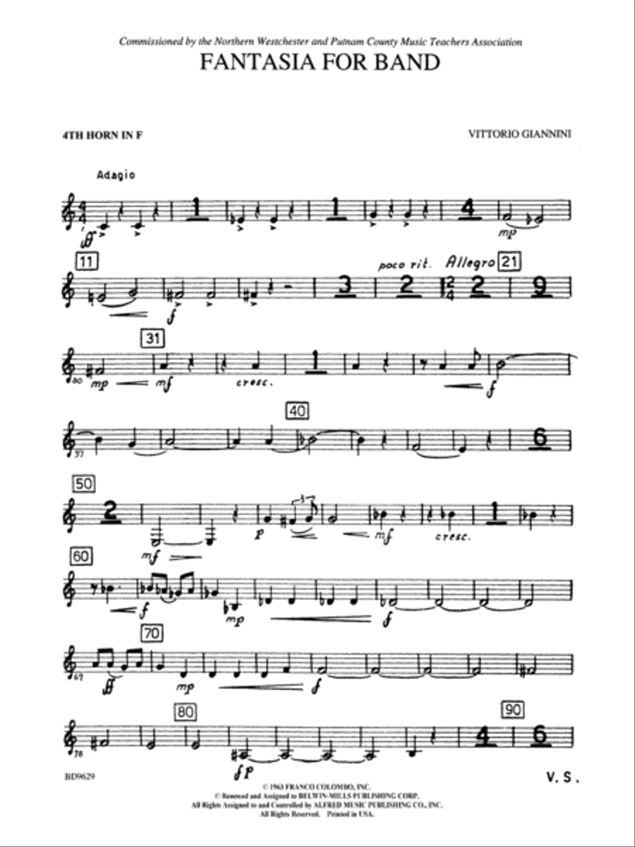 Fantasia for Band: 4th F Horn Concert Band scores gallery preview page 1