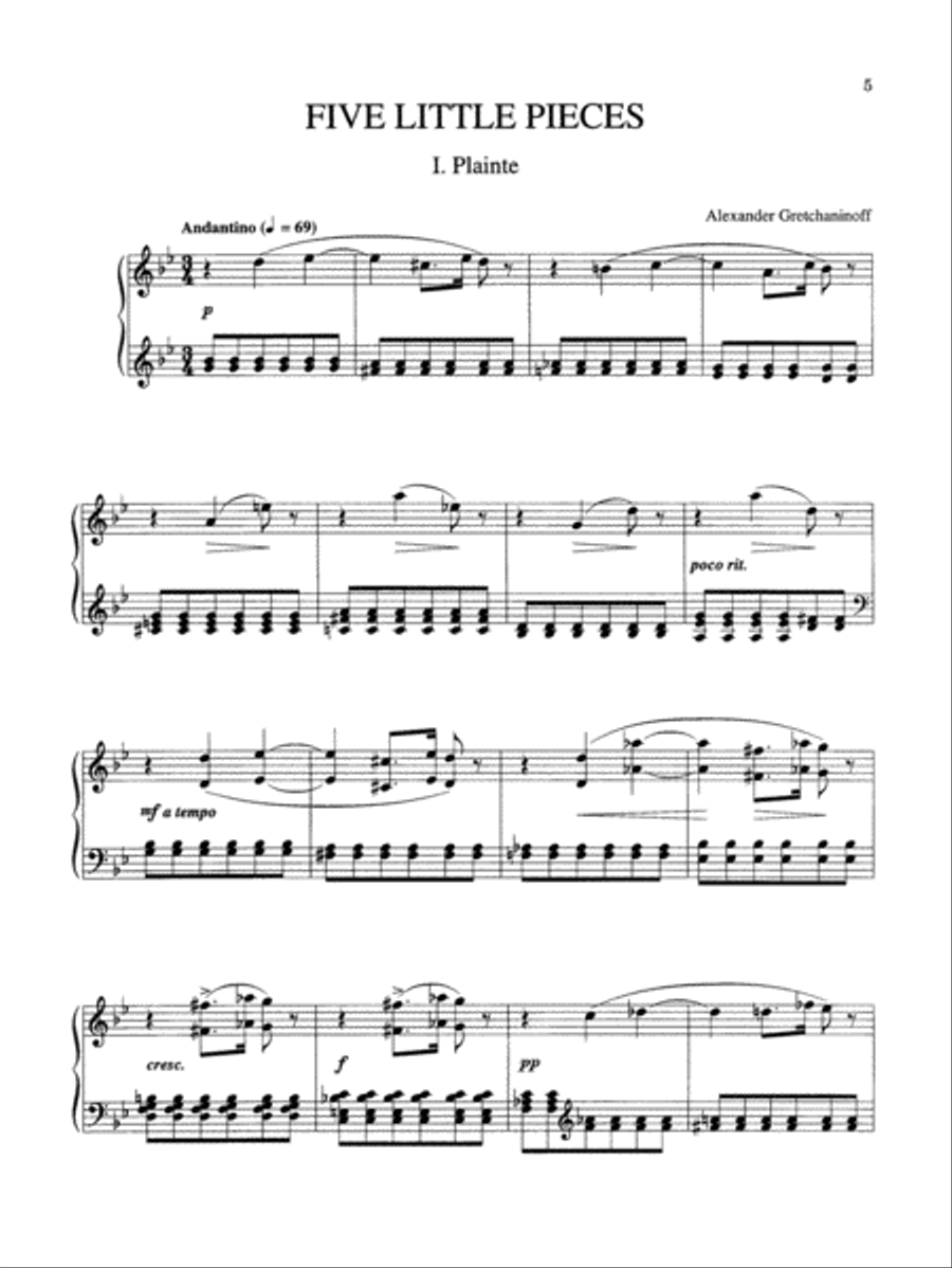 Gretchaninoff: Five Little Pieces, Op. 3 Piano Solo scores gallery preview page 1