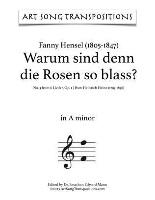 HENSEL: Warum sind denn die Rosen so blass? Op. 1 no. 3 (transposed to A minor)
