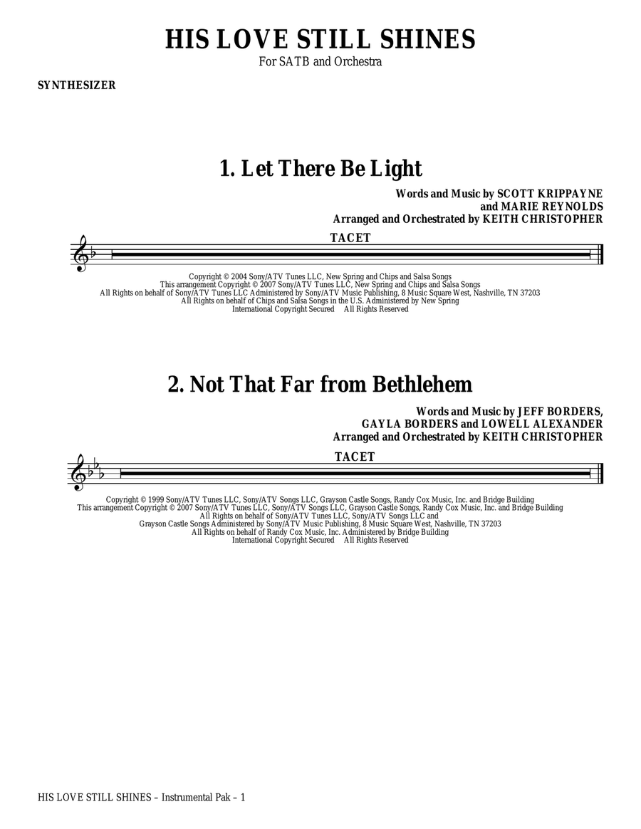 His Love Still Shines - Synthesizer Choir scores gallery preview page 1