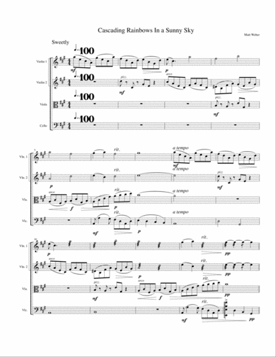 Cascading Rainbows in the Sky (score) String Quartet scores gallery preview page 1