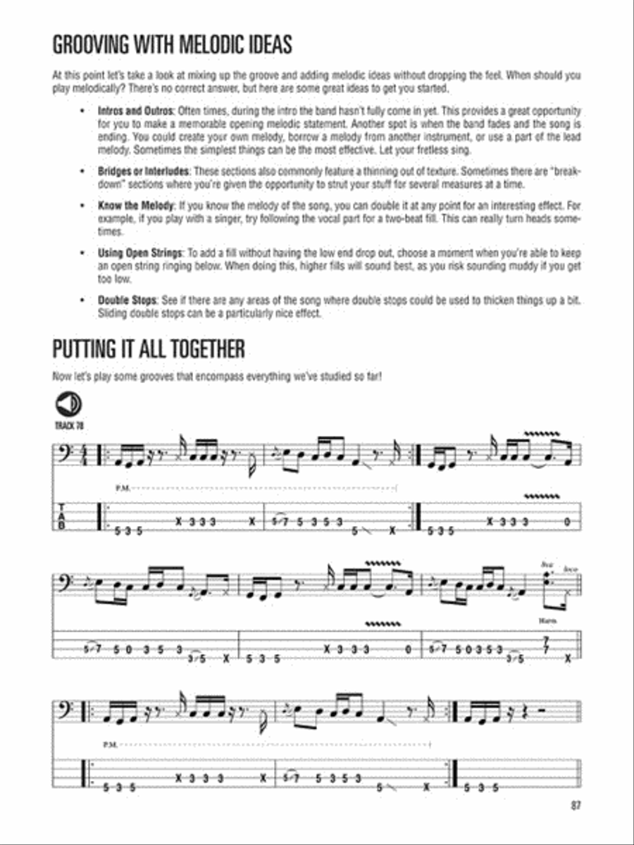 Fretless Bass Bass Guitar Tablature scores gallery preview page 6