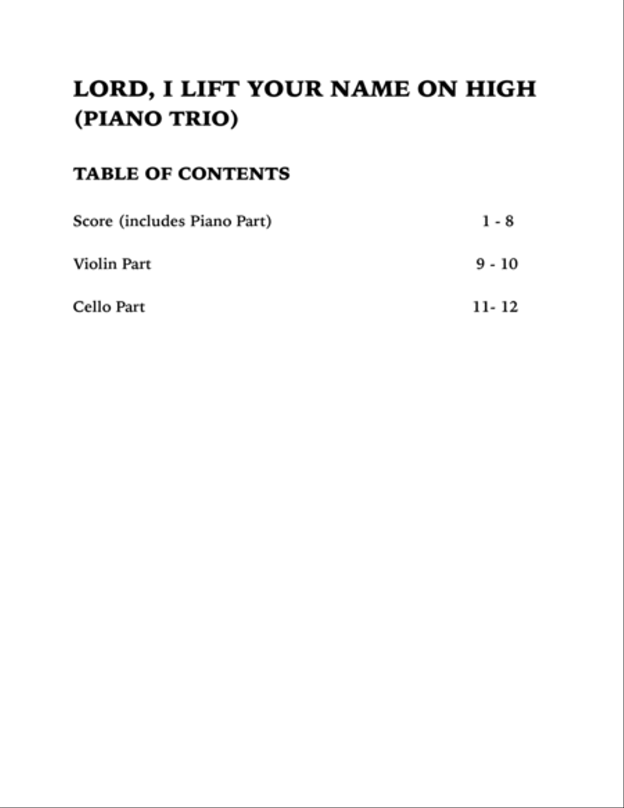 Lord, I Lift Your Name On High Piano Trio scores gallery preview page 4